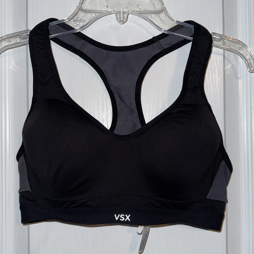 Victoria’s Secret VSX Sport Bra Black Gray Racerback High Support Size 34B
